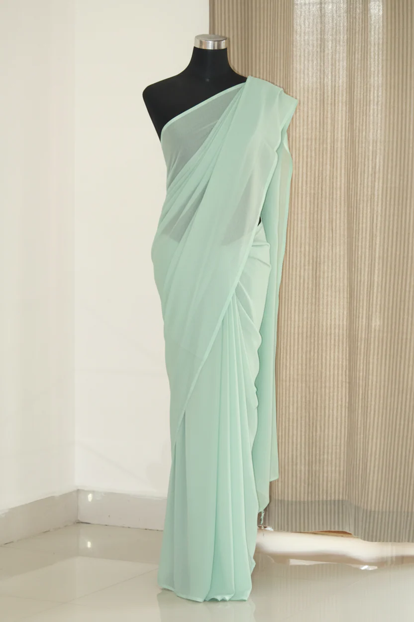 Platinum Pure Silk Chiffon Saree - Green